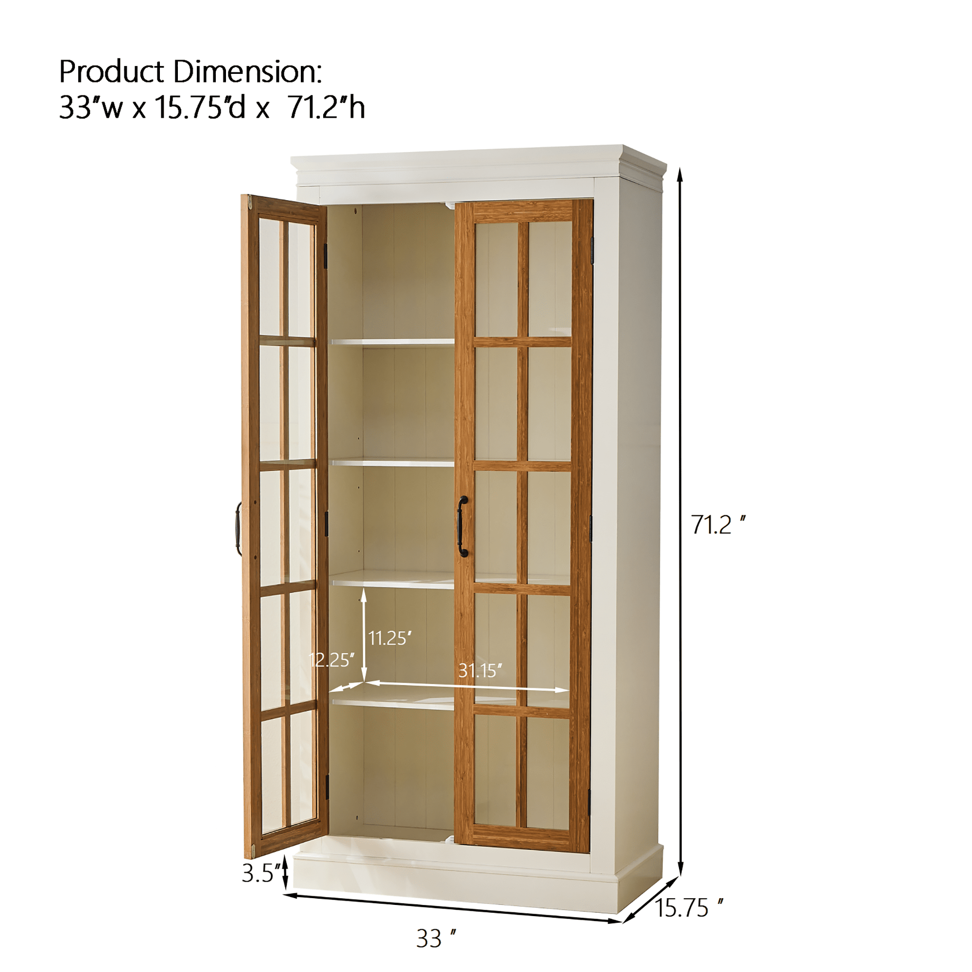 Anthony & Home Atelier Rustic Bamboo Display Cabinet with glass doors, showcasing a natural wood finish and elegant storage.