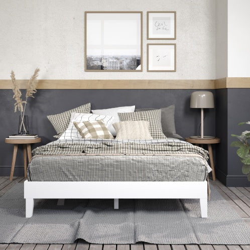 Nix Queen Platform Bed White Wood Frame For Modern Bedroom