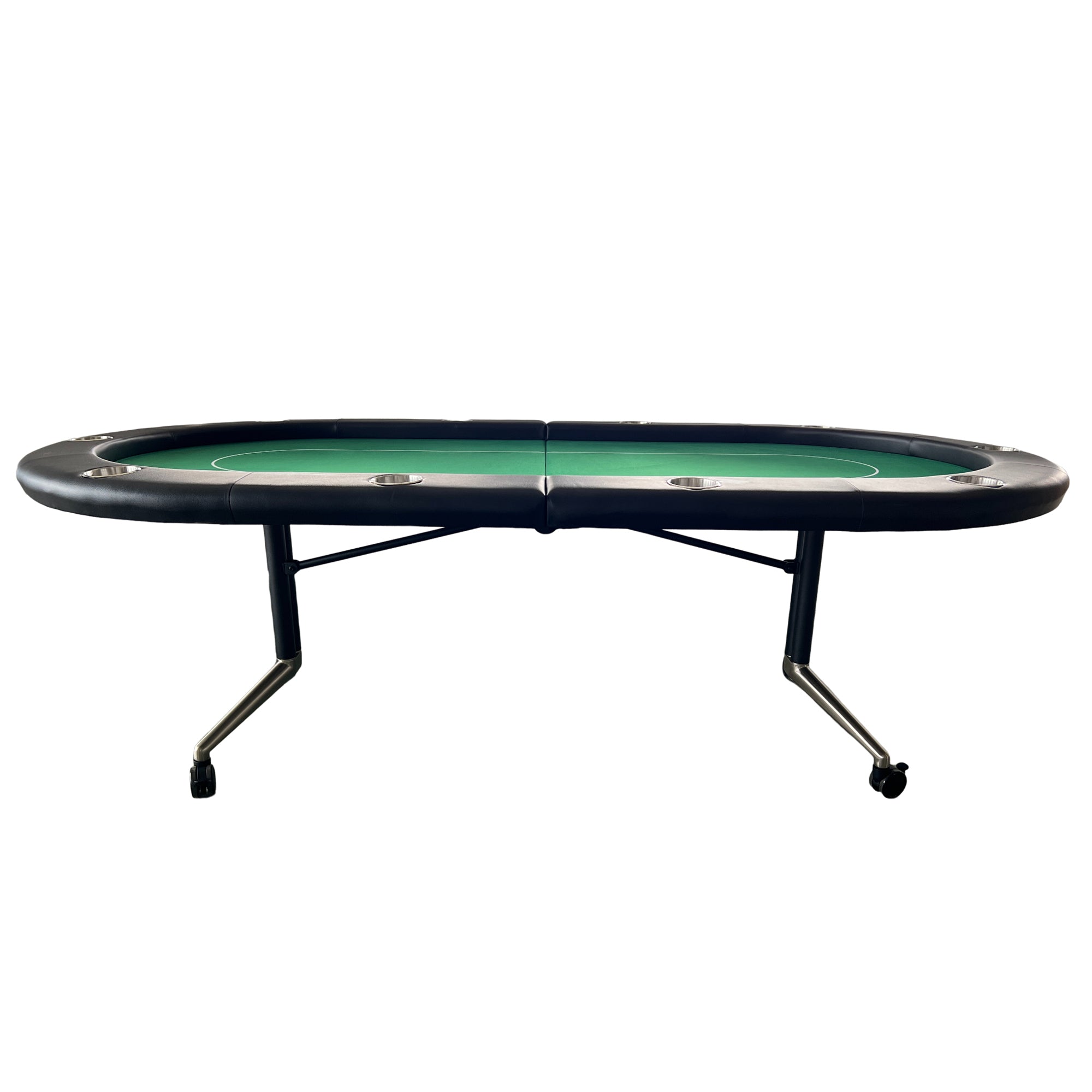 Green felt folding poker table with ten seats, limited edition by Anthony & Home, ideal for poker games and gatherings.