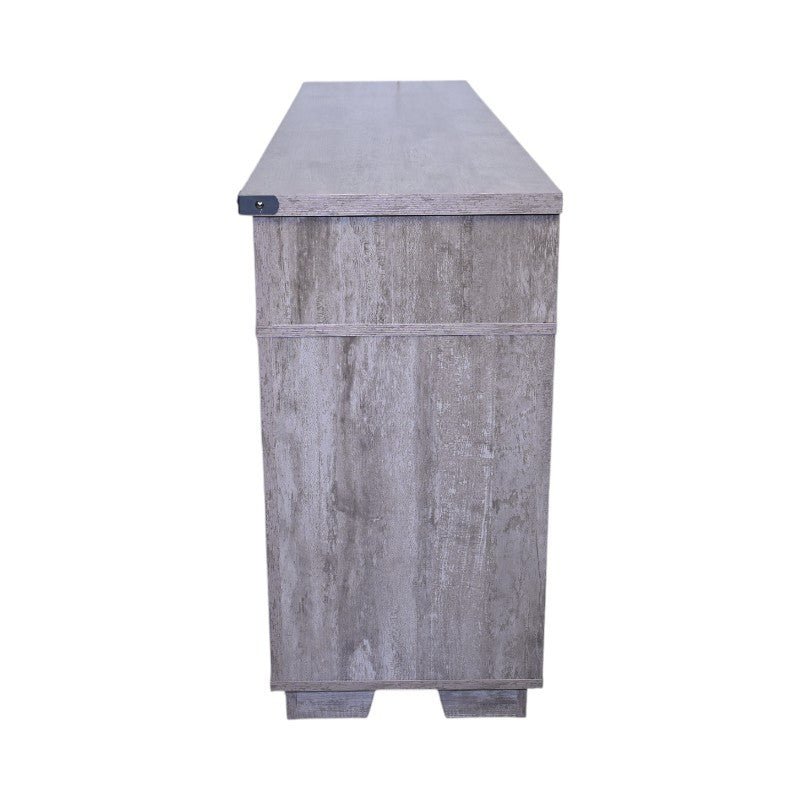 Iron mesh barn door TV stand by Anthony & Home, Signature Edition, featuring a rustic iron mesh design and sturdy wooden construction.