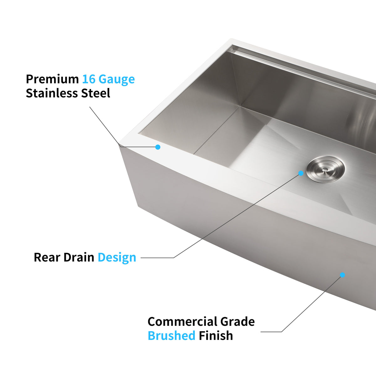 Stainless steel farmhouse apron kitchen sink workstation by Anthony & Home with deep basin and integrated workspace.