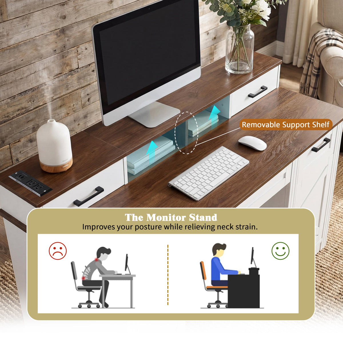 Anthony & Home Studio Barn Door Desk with storage and charging station, featuring a sleek modern design and functional workspace.