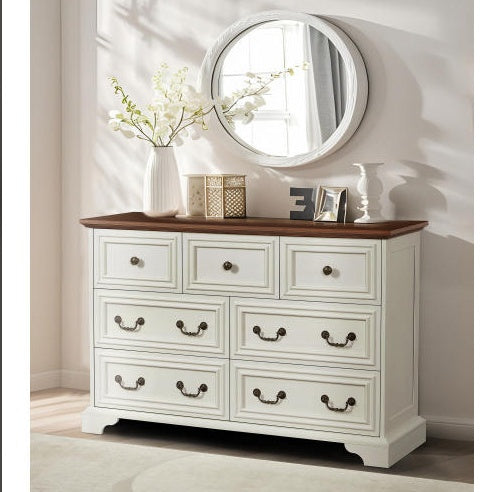 Farmhouse Engineered Wood 7 Drawer Dresser For Bedroom