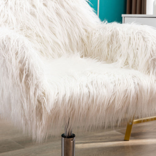 Modern Faux Fur Home Office Chair White Plush Makeup