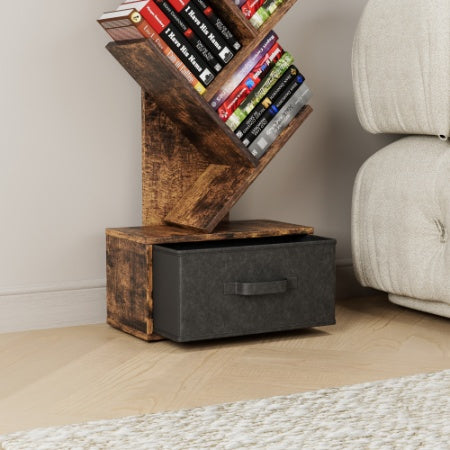 9 Tier Tree Bookshelf With Drawer Bookcase Rustic Brown