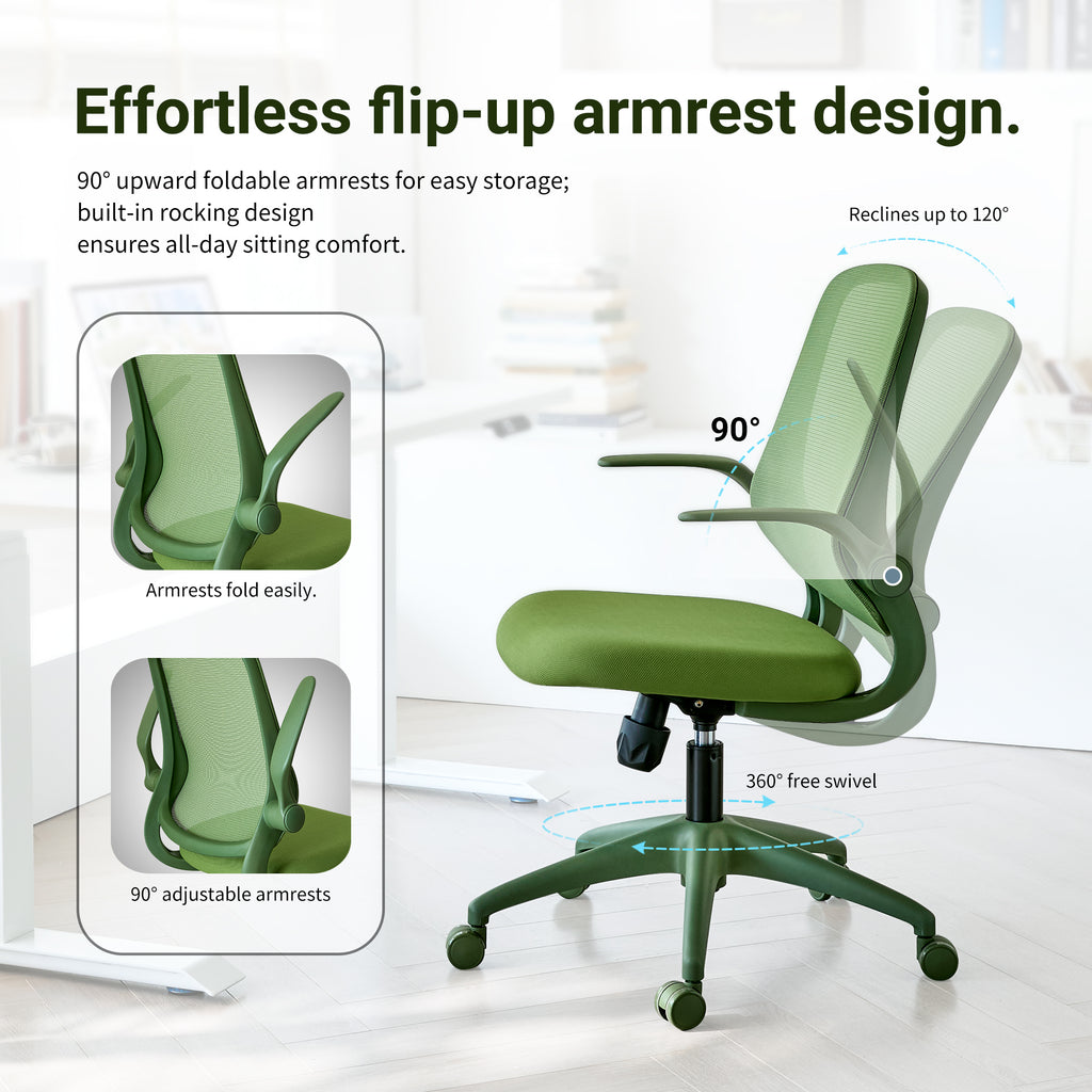 Anthony & Home ergonomic green office chair with mesh back, height adjustable, rotating, supports up to 350 lbs.
