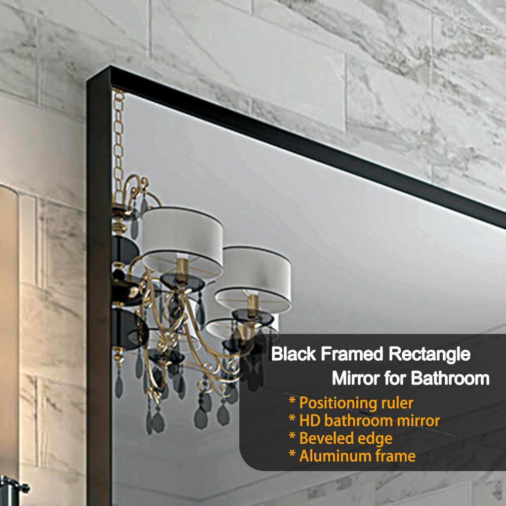 40x30 Inch Glossy Black Rectangular Bathroom Vanity Mirror