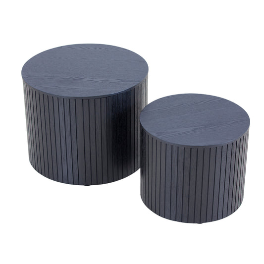 Two black walnut veneer nesting coffee tables by Anthony & Home, featuring a sleek modern design and smooth finish.