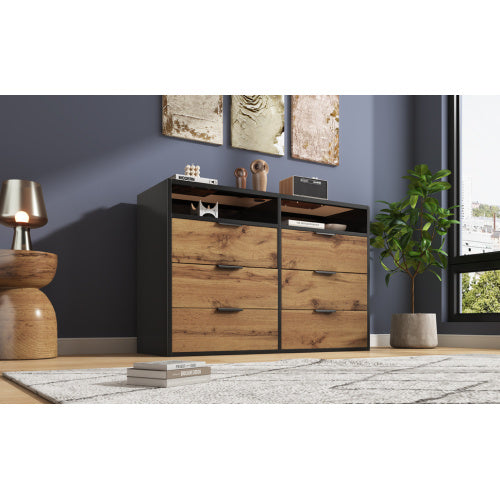 Oak Glass Sideboard Dresser With 6 Drawers And 2 Shelves