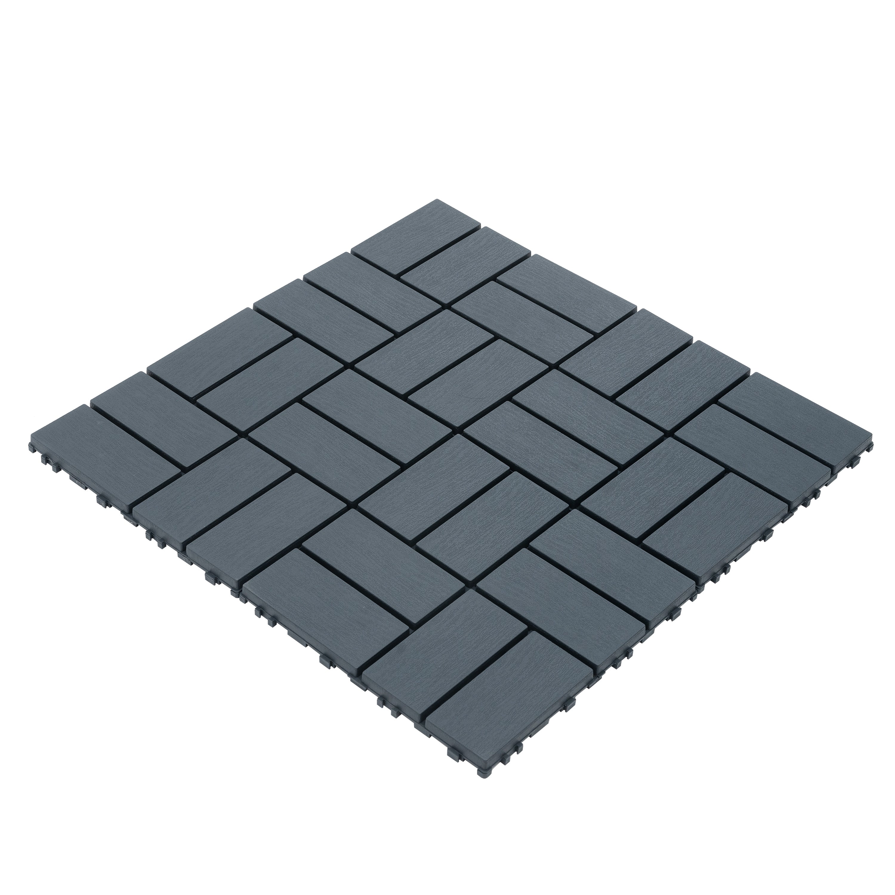 Grey polypropylene interlocking deck tiles, 12x12 inches, 44-pack by Anthony & Home, showing assembled outdoor flooring tiles.