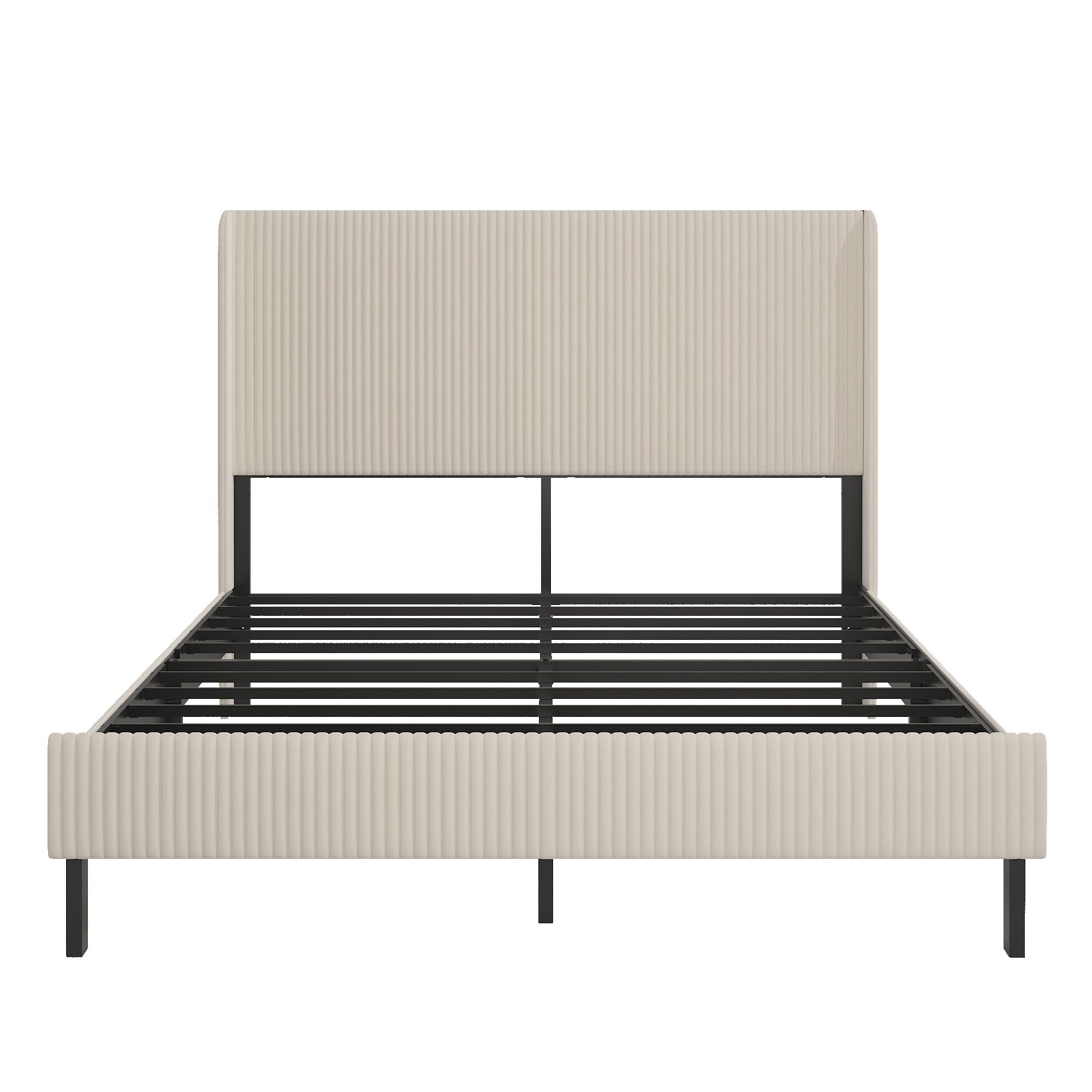 Beige Queen Size Platform Bed With Metal Frame And Built In Charging Station No Box Spring Required Exclusive Signature