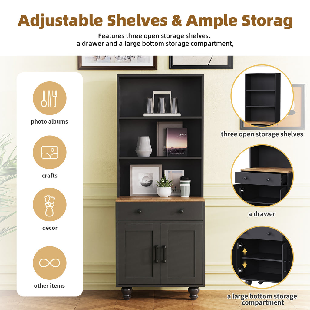 Black farmhouse storage cabinet with solid wood gourd-shaped legs from Anthony & Home Studio Collection, featuring a stylish, on-trend design.