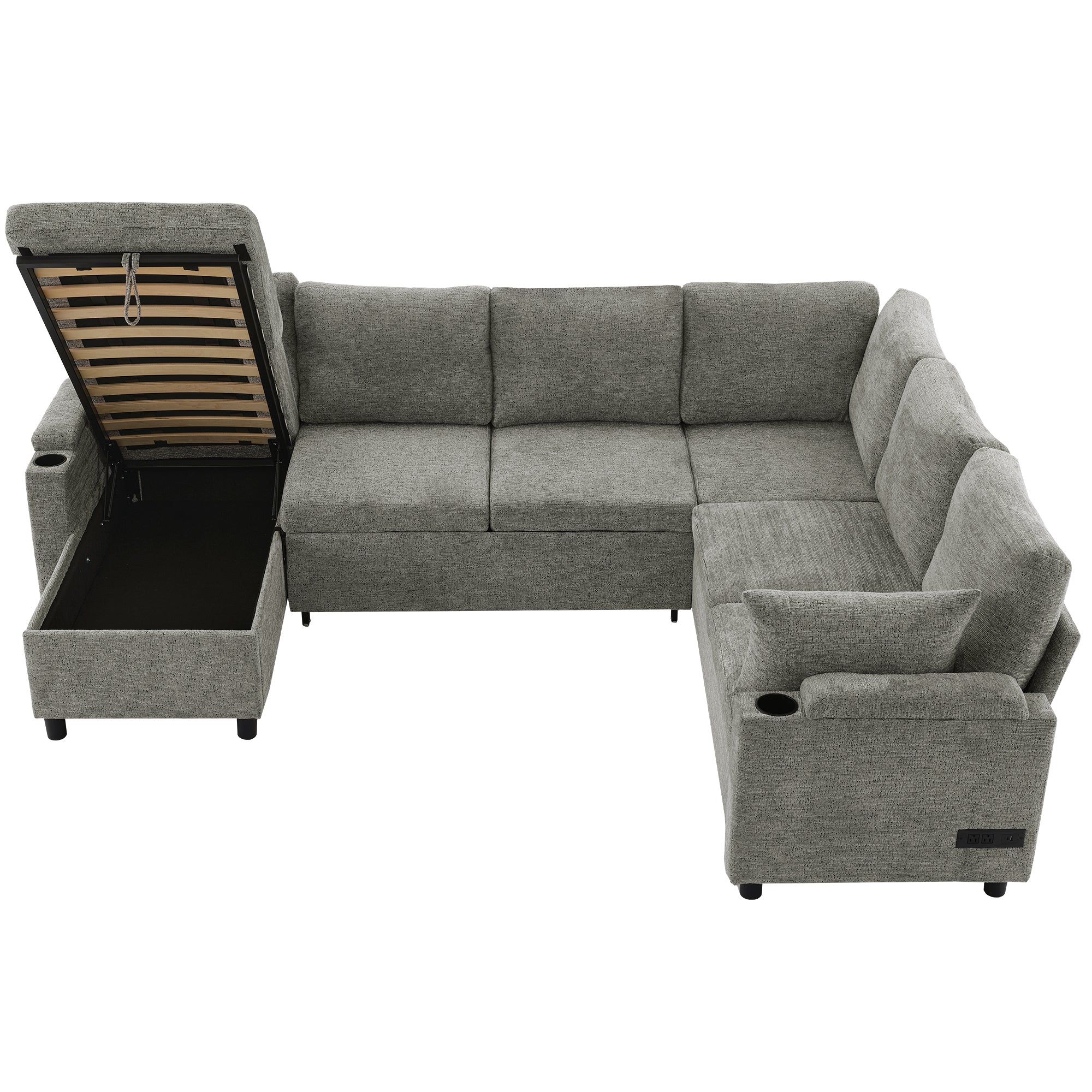 Light grey chenille sectional sofa bed by Anthony & Home, featuring plush cushions and modern design in an exclusive edition.