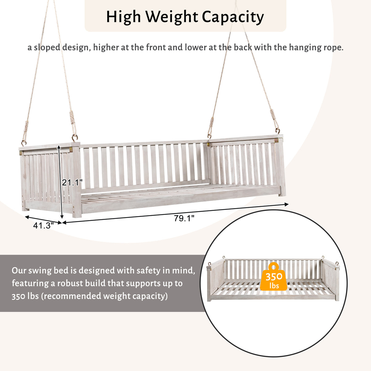 Anthony & Home Topmax Studio solid wood twin size porch swing with ropes, showcasing a sturdy outdoor seating option.