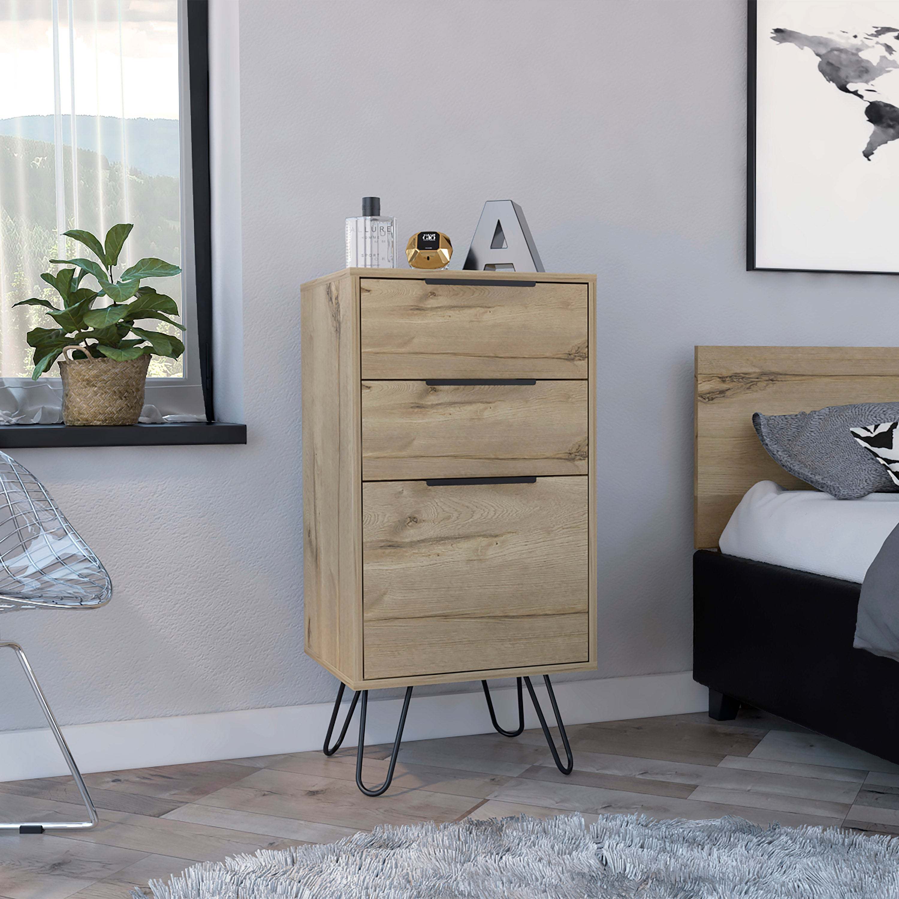 London Dresser Three Drawers With Superior Top And Hairpin Legs In Engineered Wood Collection Exclusive
