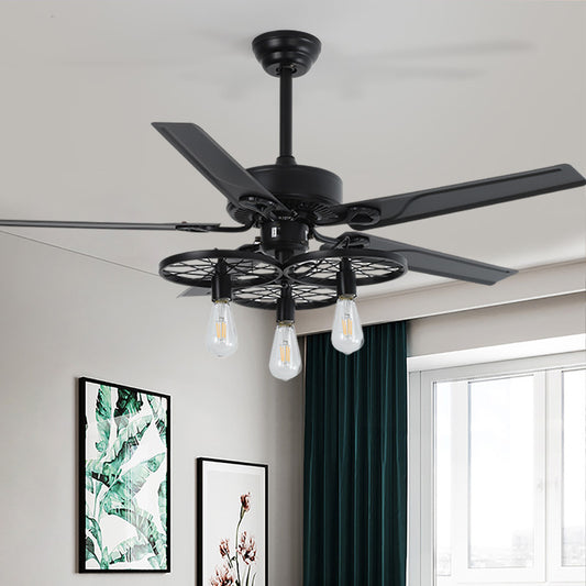 Retro Industrial Ceiling Fan Lamp 5 Blade Remote 70W 100W