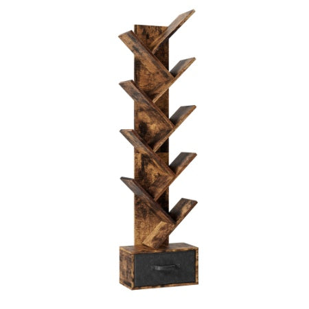 9 Tier Tree Bookshelf With Drawer Bookcase Rustic Brown