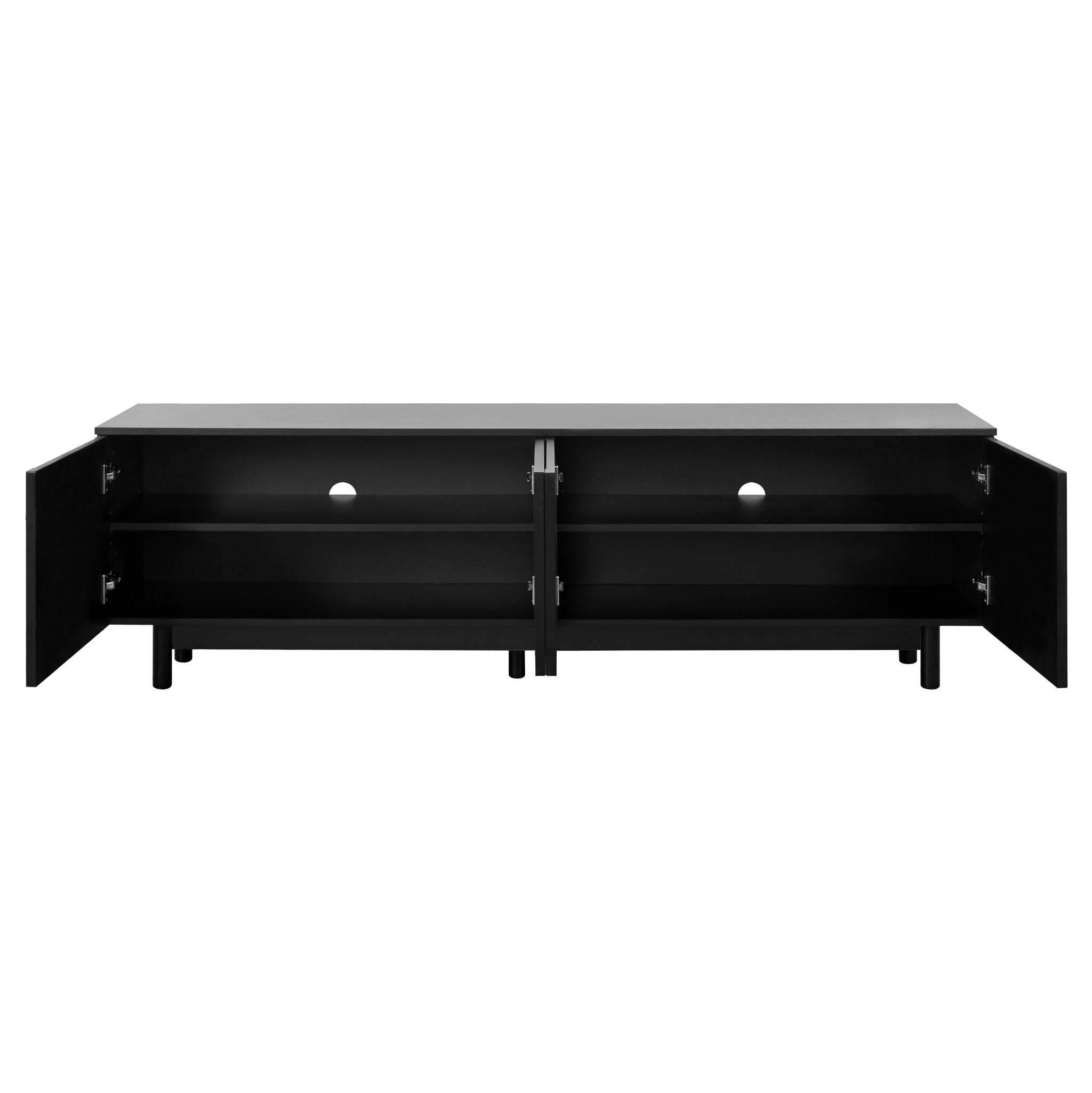 Anthony & Home Arch-Cabinet TV stand with solid wood legs, designed for TVs up to 78 inches, in a stylish studio setting.