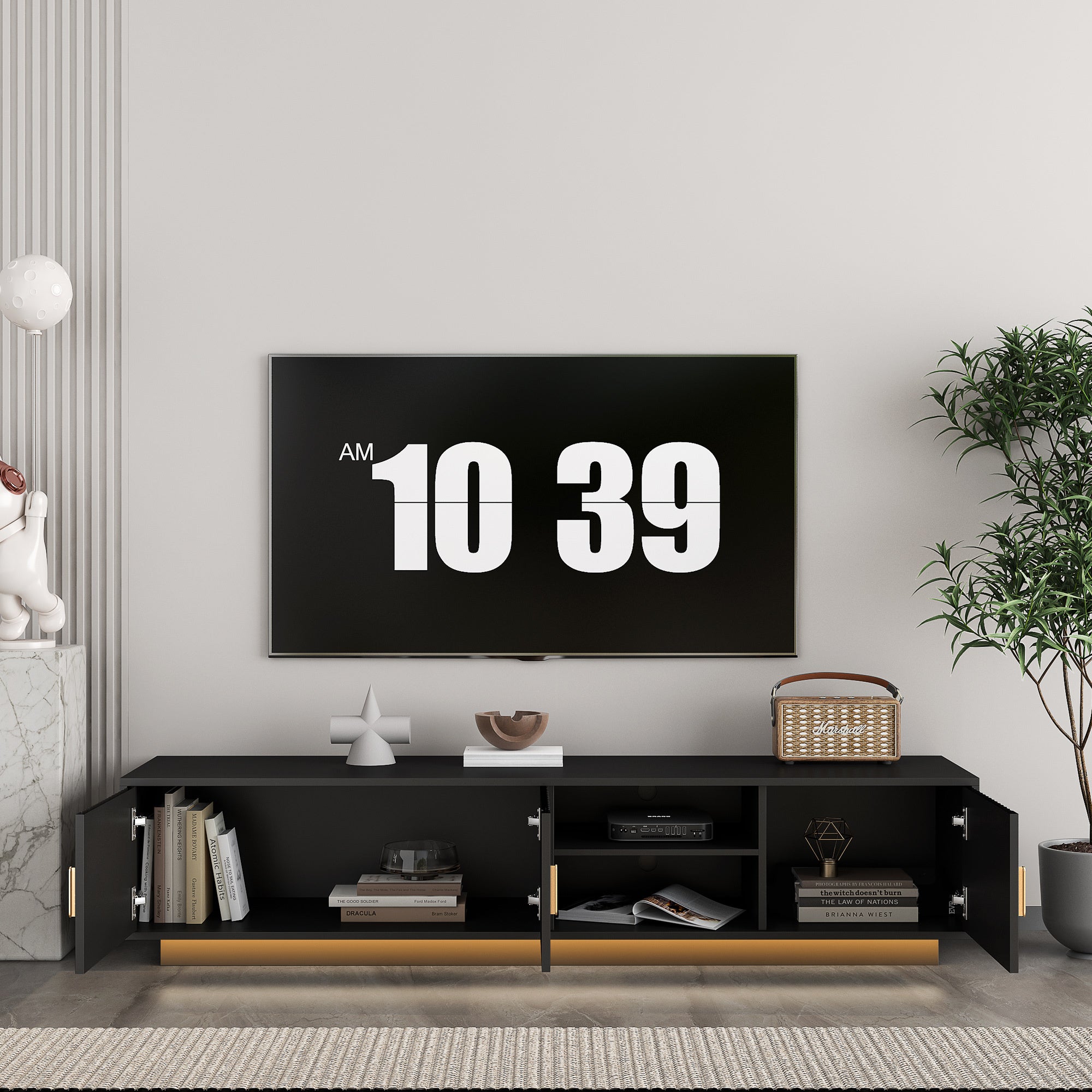 Mid Century Modern LED TV Stand for 80 Inch TV Storage
