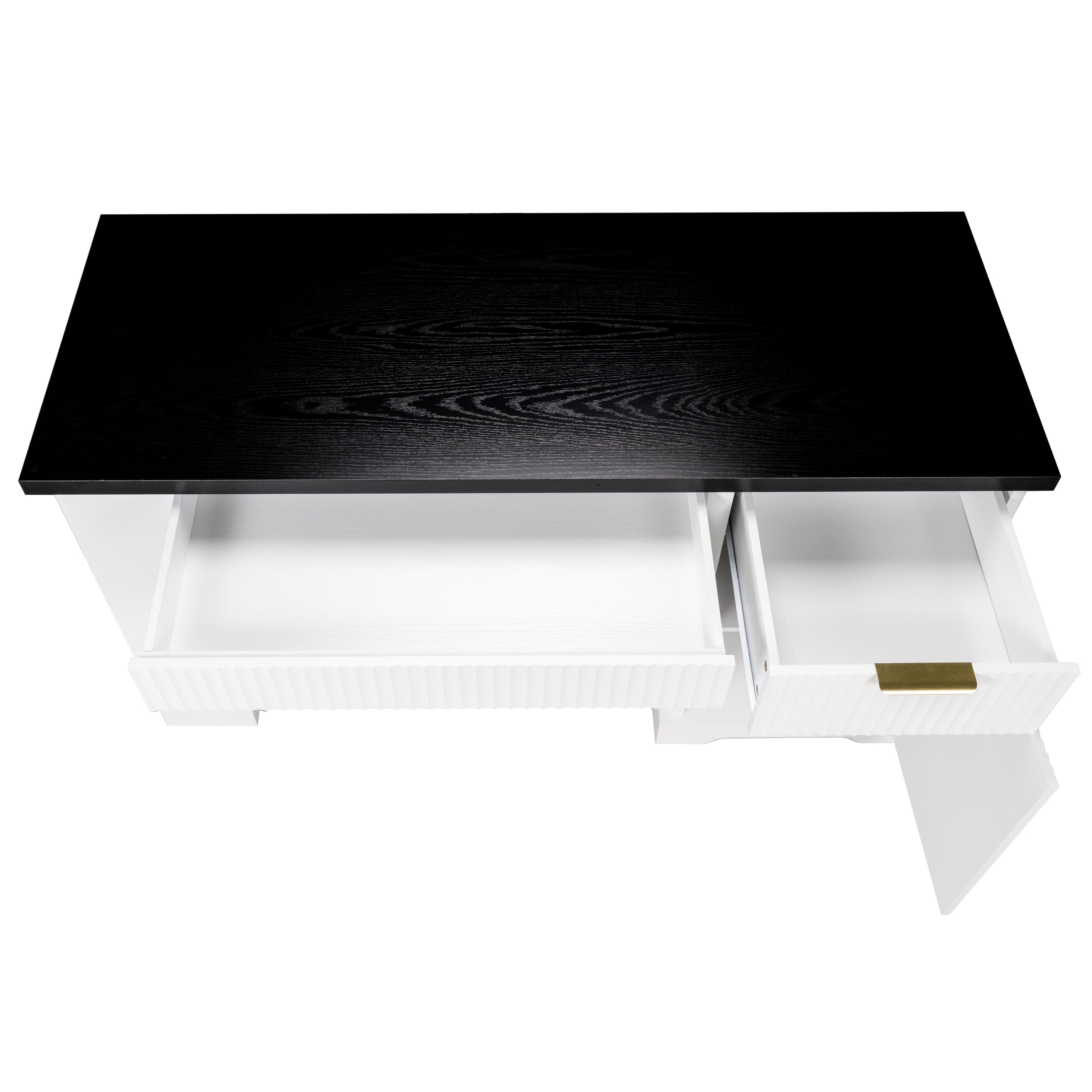 Anthony & Home Atelier fluted white office desk with storage cabinet, pegboard, and keyboard tray, 55-inch size