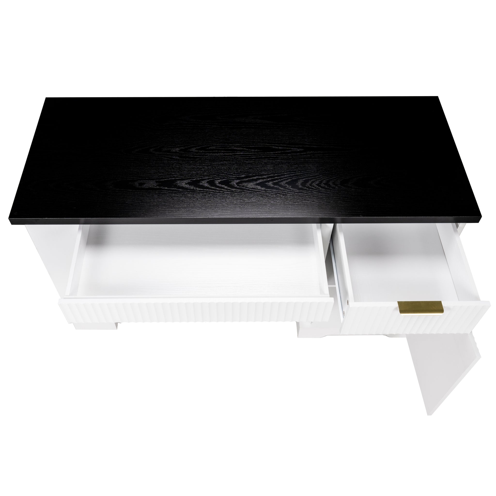 Anthony & Home Atelier fluted white office desk with storage cabinet, pegboard, and keyboard tray, 55-inch size