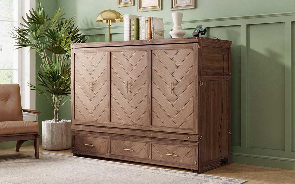 Murphy Bed Studio in light walnut finish by Anthony & Home, showing the compact wall-mounted bed with modern design and wood finish.
