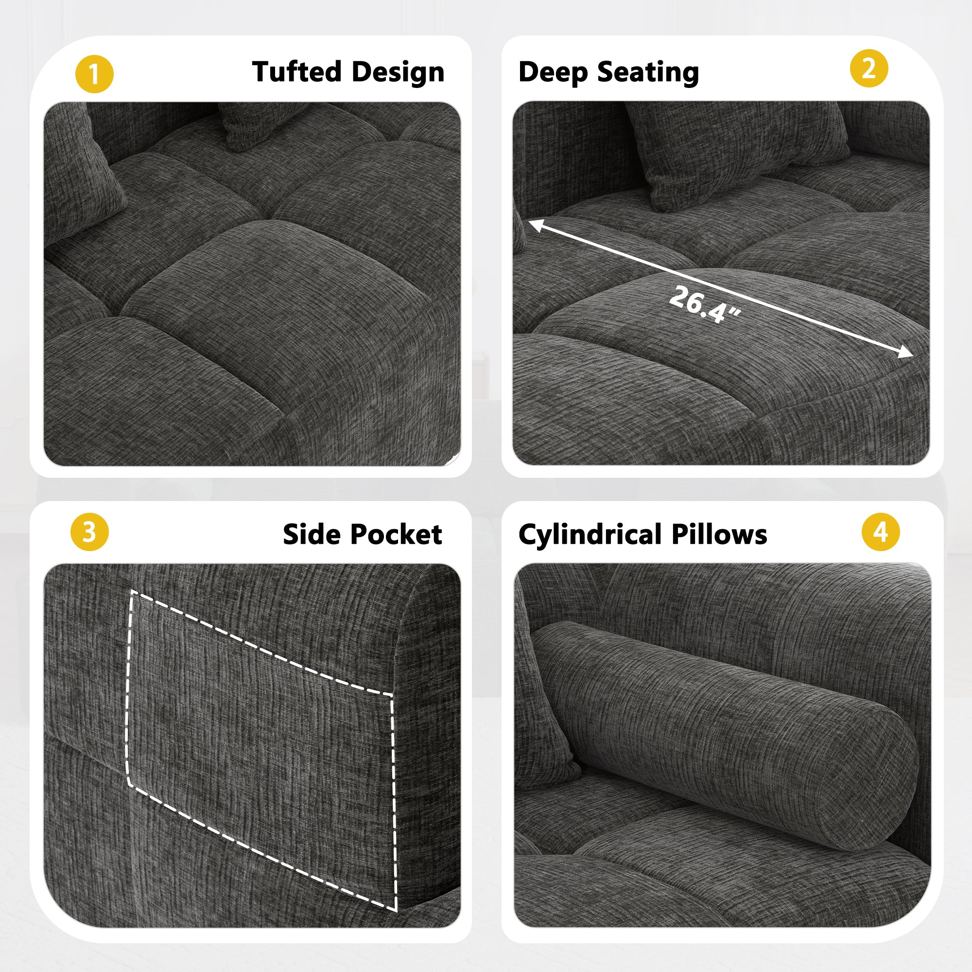 Anthony & Home American Design Collection Signature Chenille Modular Sectional Sofa with deep seating, soft plush fabric and contemporary style