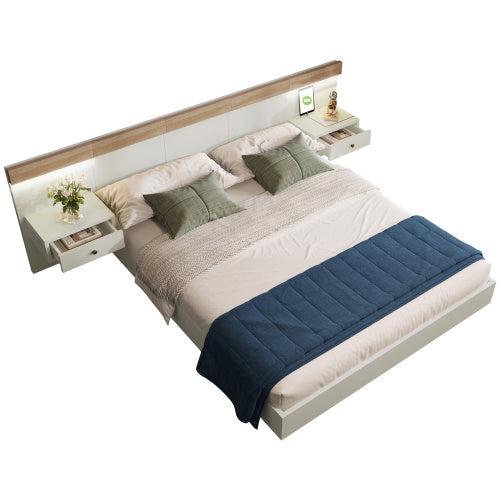 Floating Bed With Headboard Timber Slatted Bed Frame 160x200