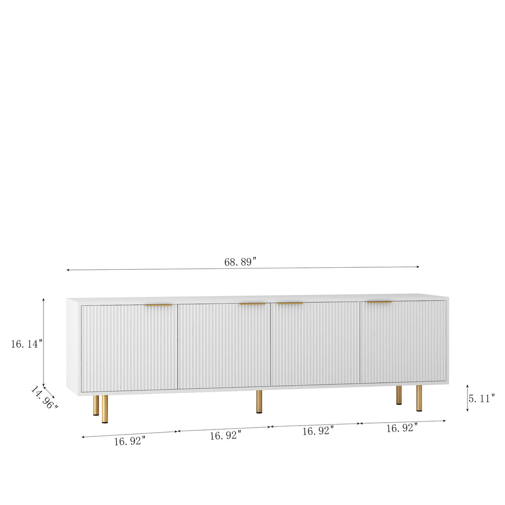 White Fluted Modern TV Stand With Storage Doors 68 Inch