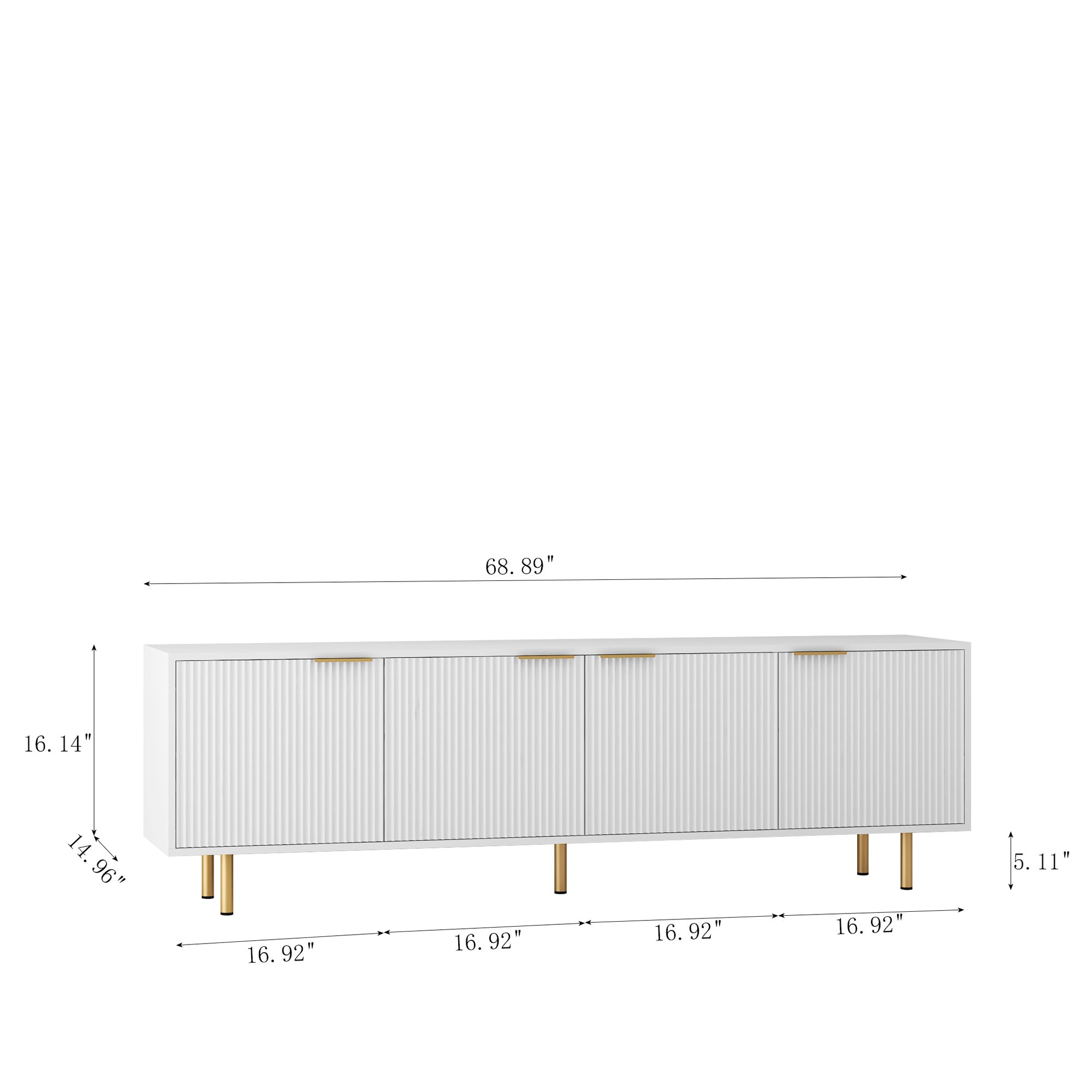 White Fluted Modern TV Stand With Storage Doors 68 Inch