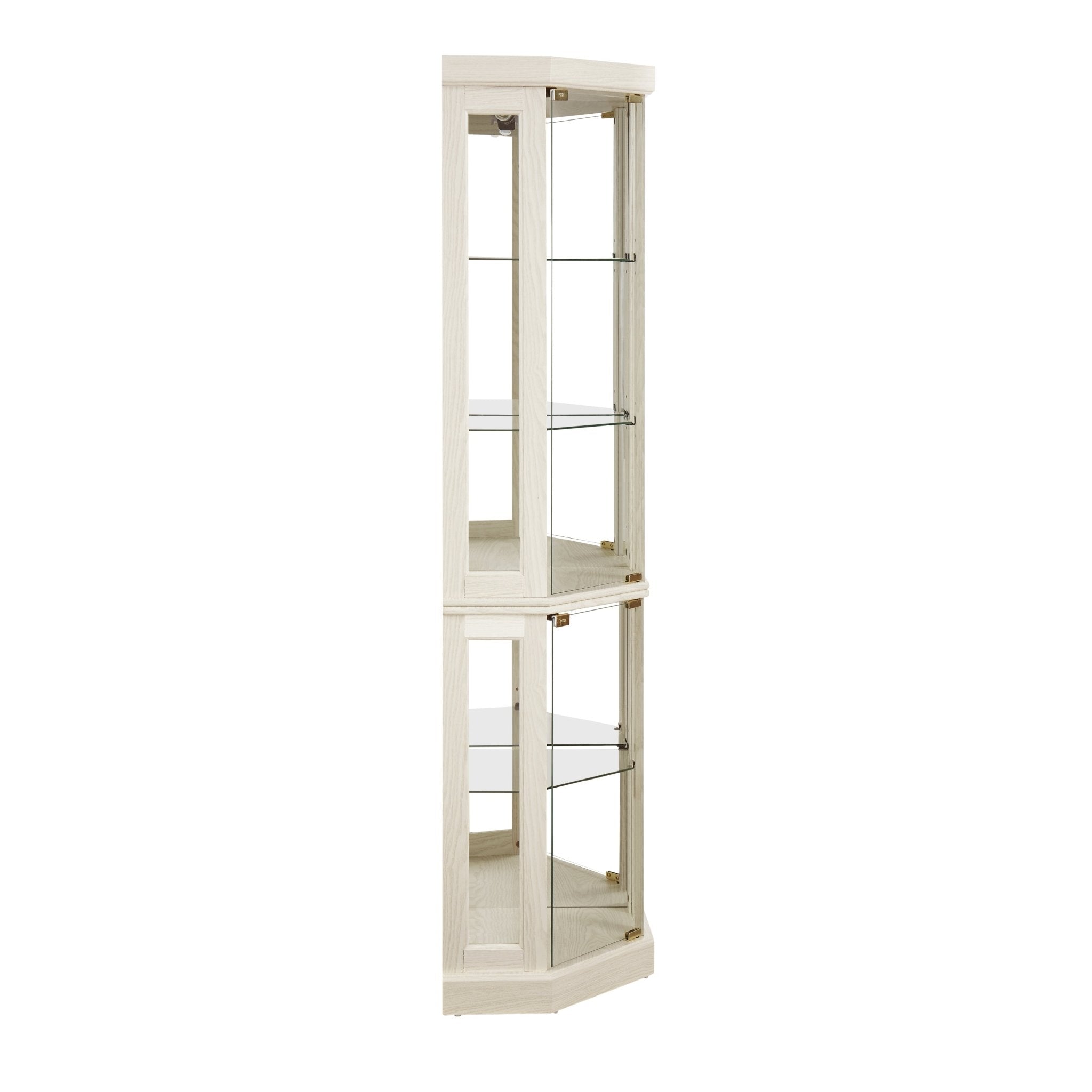 Lighted Anthony & Home curio cabinet with curved silhouette, limited edition display case showcasing glass shelves and interior lighting.