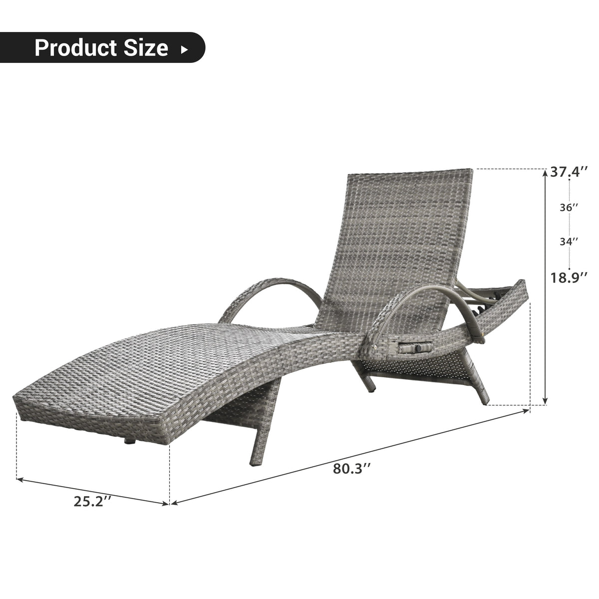 Outdoor wicker chaise lounge set with ergonomic wave design in grey, featuring Anthony & Home branding, perfect for outdoor relaxation.