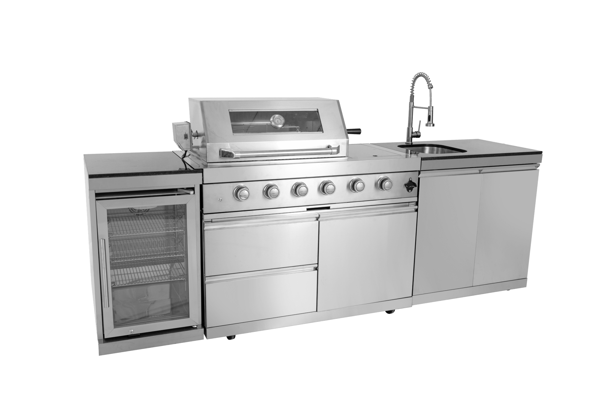 Anthony & Home stainless steel outdoor kitchen island with built-in countertop and storage, ideal for outdoor cooking and entertaining.