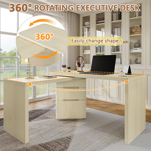 Anthony & Home Atelier 90-inch natural wood L-shaped desk with spacious workspace and modern design.