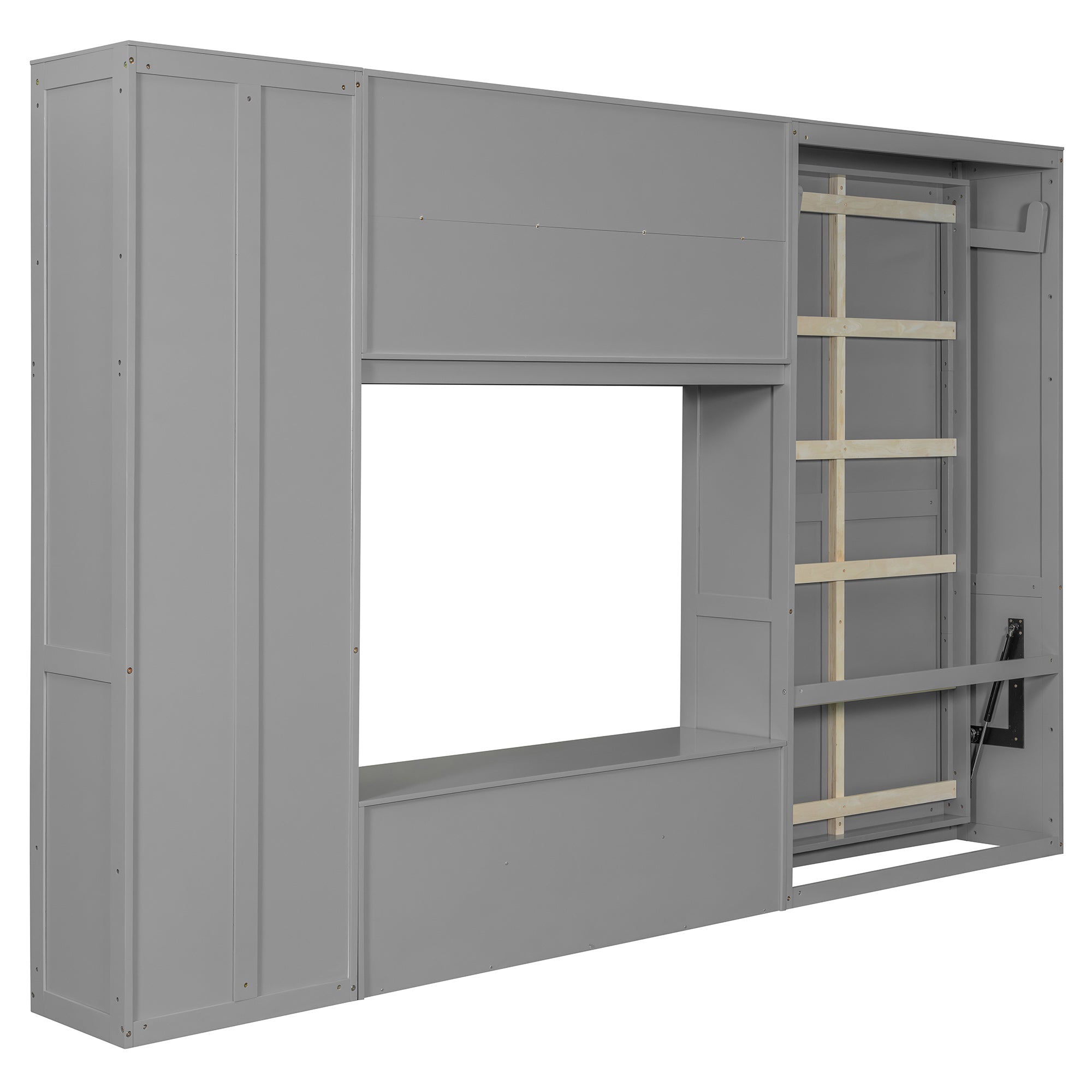 Gray solid wood Atelier Murphy bed TV stand with drawers by Anthony & Home, featuring a sleek, modern design and ample storage.