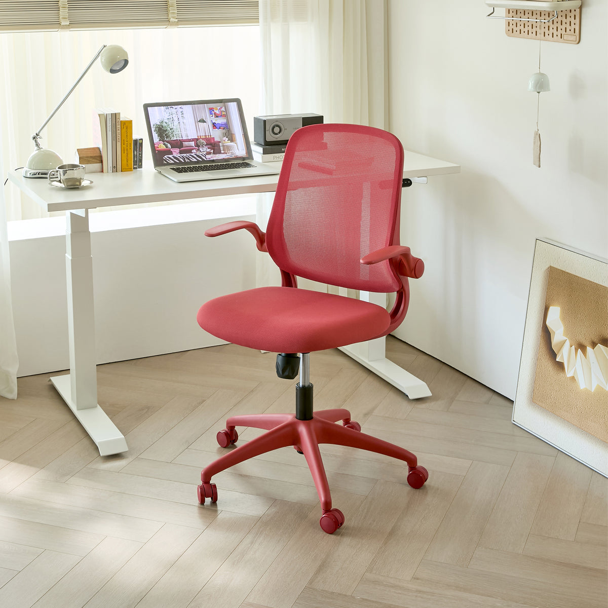 Anthony & Home ergonomic mesh office chair with integrated molded foam cushion from the Atelier Collection in red.