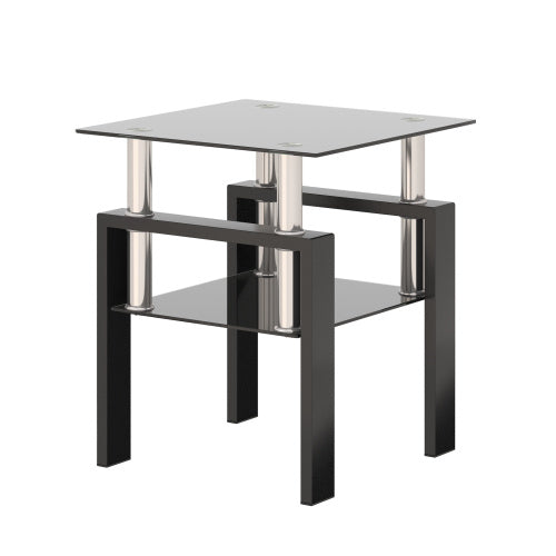 Modern Tempered Glass Coffee And End Table Black Square