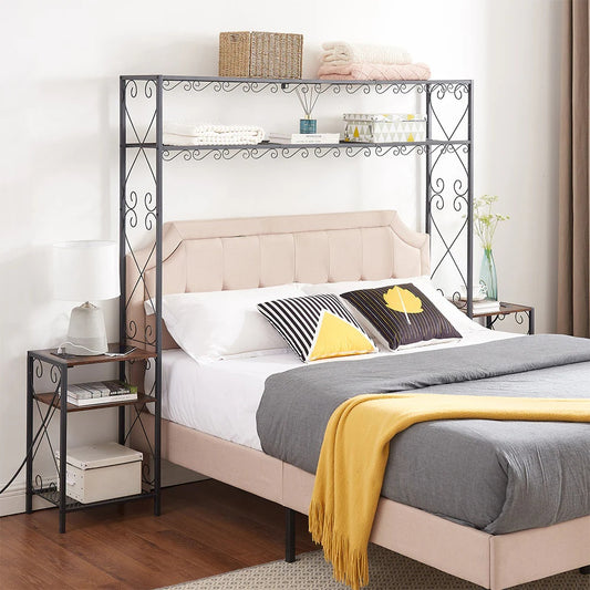 Queen Size Metal Storage Headboard With Charging Stations