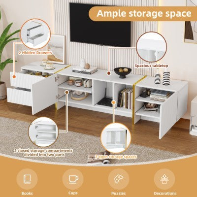 White Embossed TV Stand for 85 Inch TV Console Storage