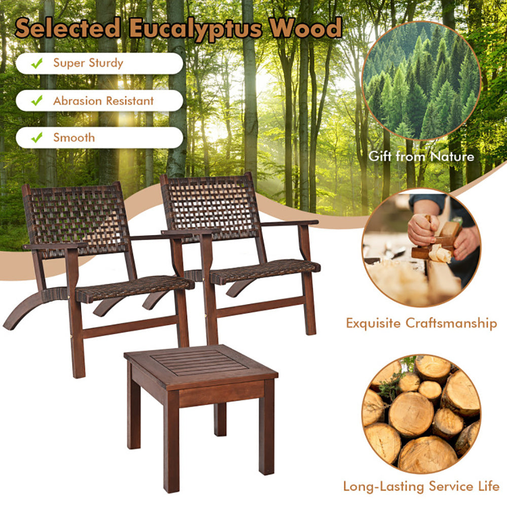 Three Piece Outdoor Wooden Rattan Patio Furniture Set
