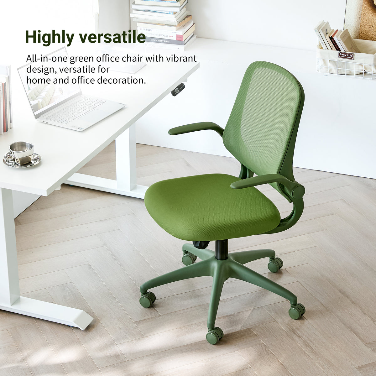 Anthony & Home ergonomic green office chair with mesh back, height adjustable, rotating design, supports up to 350 lbs.