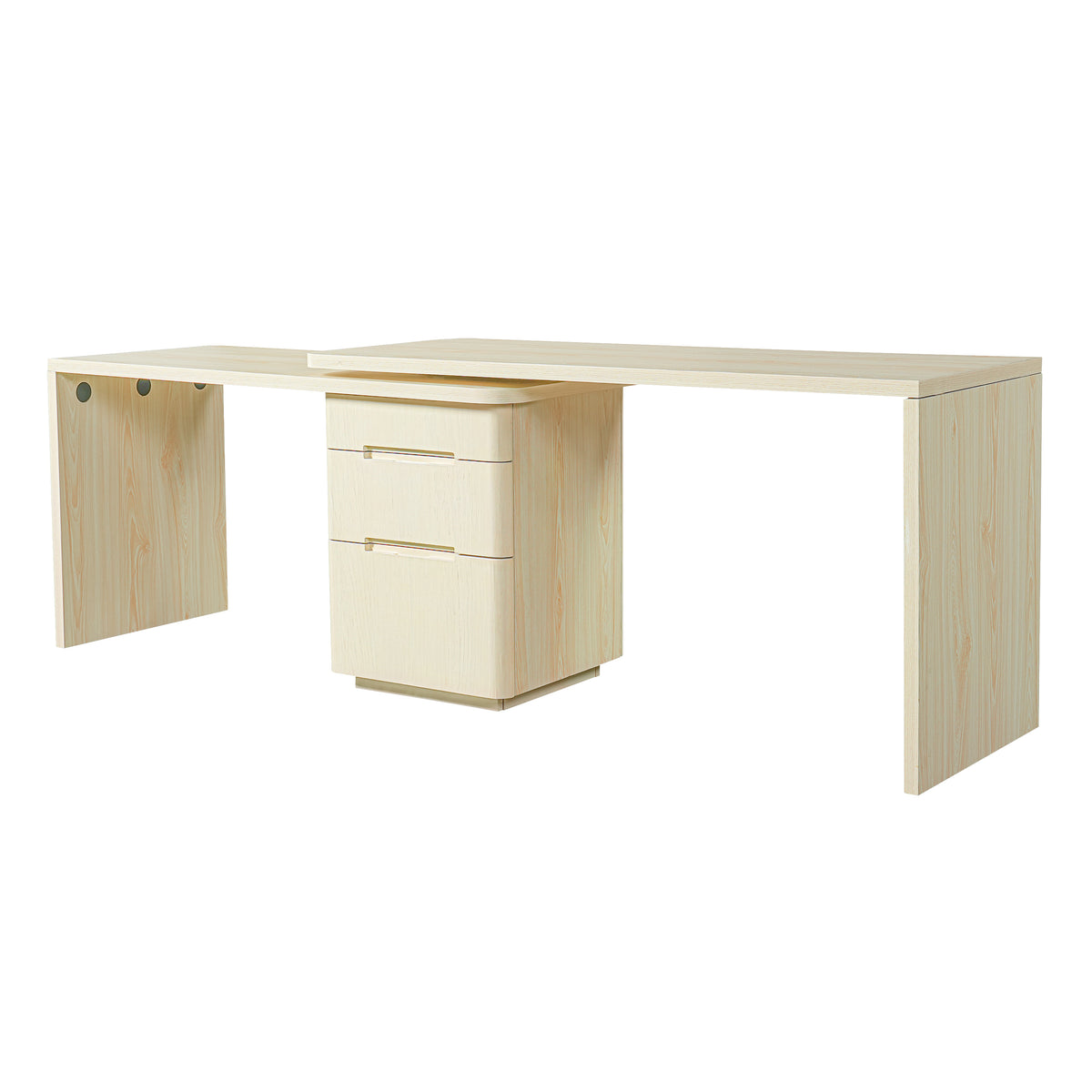 Anthony & Home Atelier 90-inch natural wood L-shaped desk with spacious workspace and modern design.