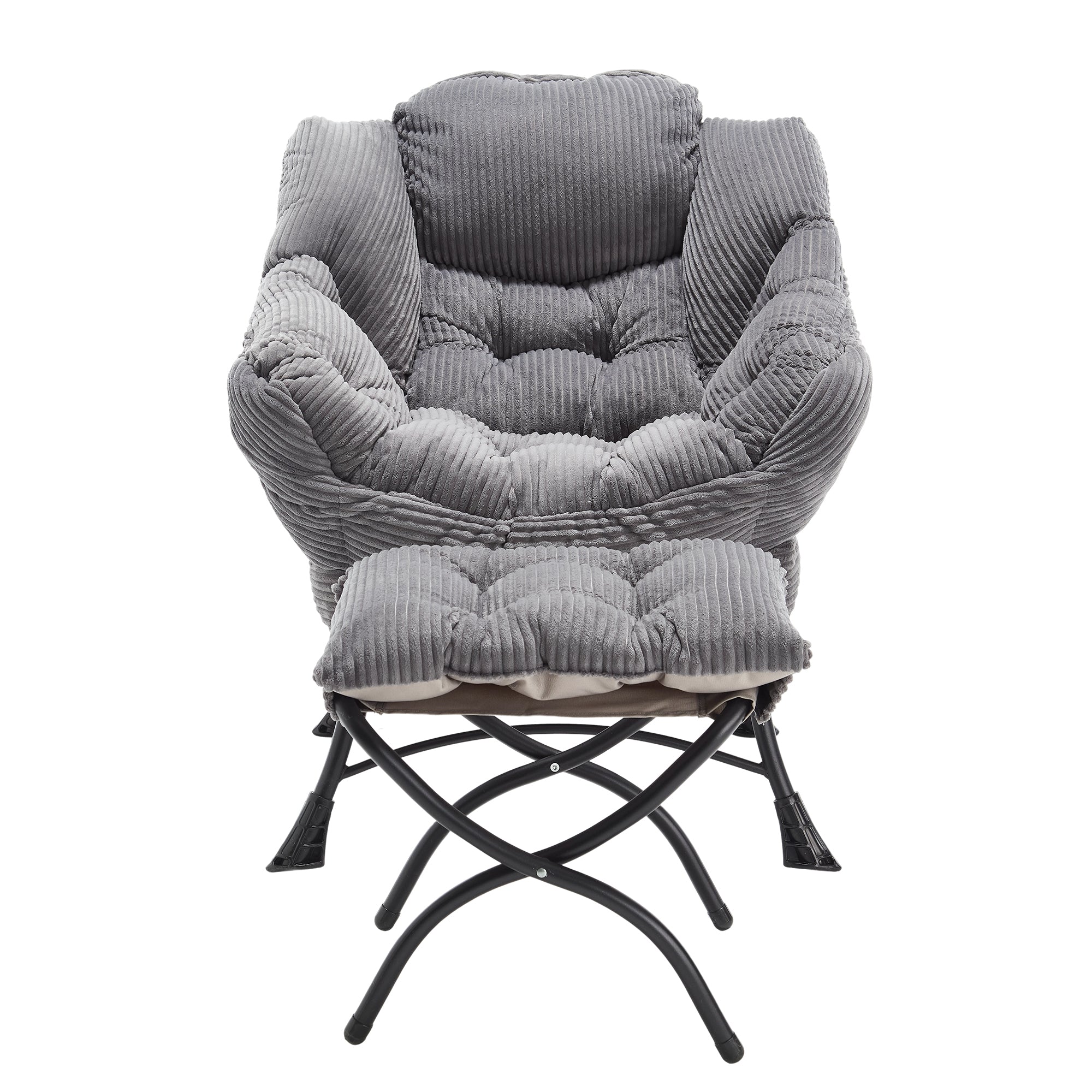 Grey upholstered lounge chair with matching ottoman and armrests, modern studio-style furniture by Anthony & Home.