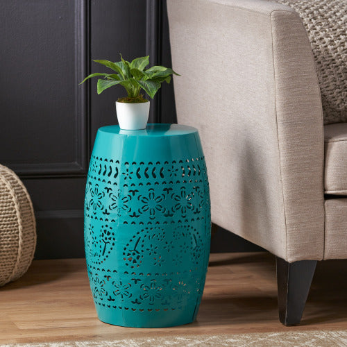 Ruby12 Teal Iron Side Table 12 Inch Square 18 Inch High
