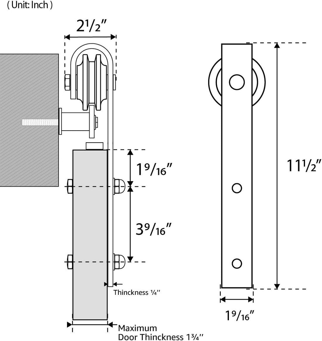 Anthony & Home Signature J-Shape barn door hangers with floor guide and wall-mount rollers for 24-36 inch sliding barn doors.