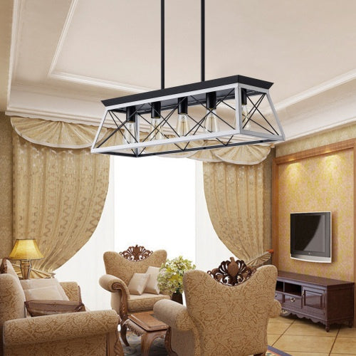 5 Lamps Farmhouse Chandelier White and Black Dining Room
