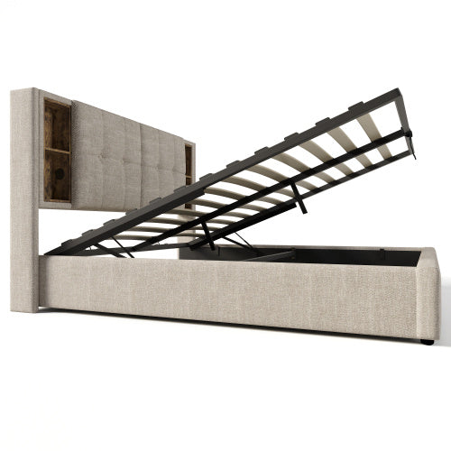 Natural Linen Bed Frame With USB Charge Port 180x200 cm