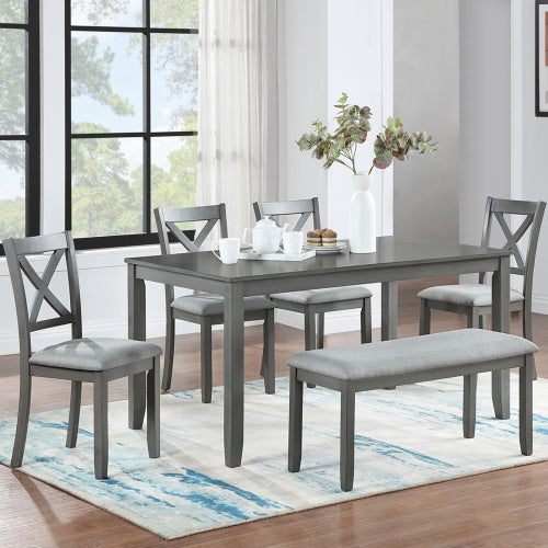 6 Piece Dining Set Rectangular Table With Chairs And Bench