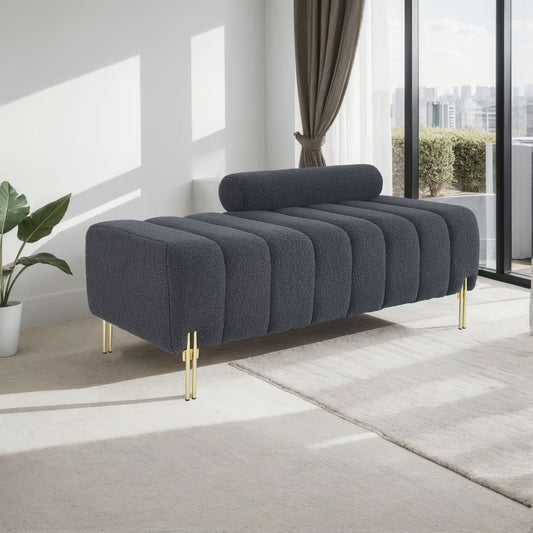 Grey Teddy Velvet Storage Bench With Armrests For Bedroom