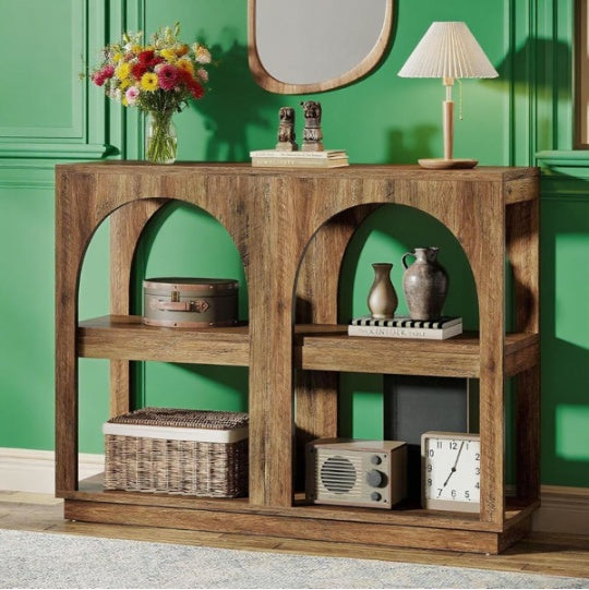 Long Brown Arched Console Table For Living Room Entryway